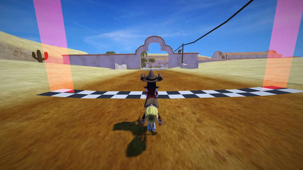 SuperTuxKart: a racer on a desert track at the start line